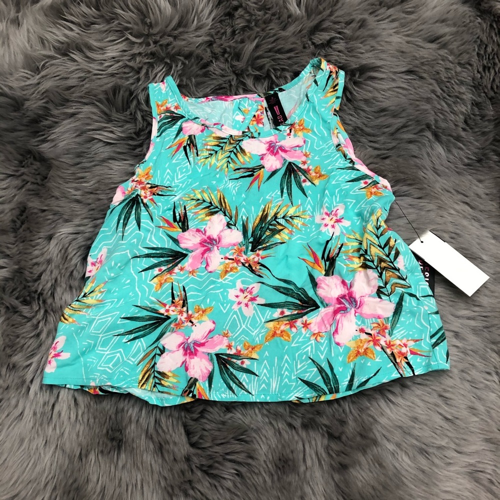 Lord & Taylor | Design Lab Girl's Floral Tank Top | Turquoise | Size Small